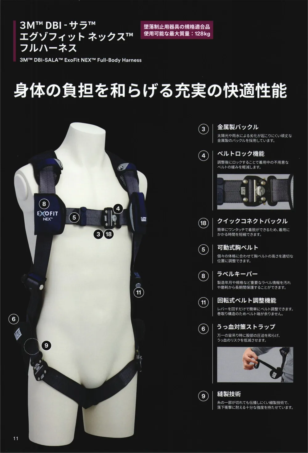 ユニフォーム1.COM 作業服JP とび服・鳶作業用品 スリーエムジャパン 2021 一般高所作業用安全帯 スリーエムジャパン 3M DBI-サラ  エグゾフィットネックス フルハーネス（Lサイズ） 1112984N